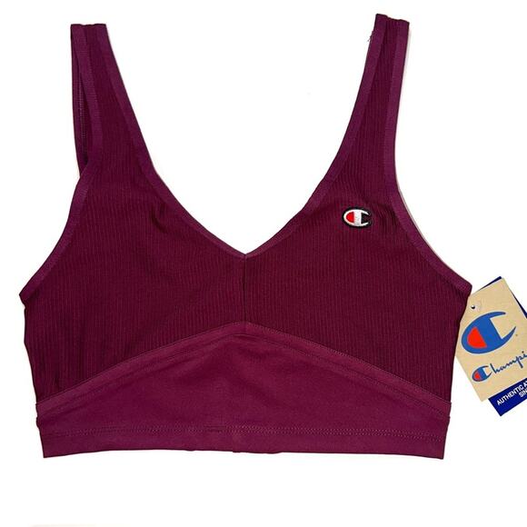 NWT Champion Ribbed V-Neck Sport Bra in Dark Berry - Picture 1 of 6